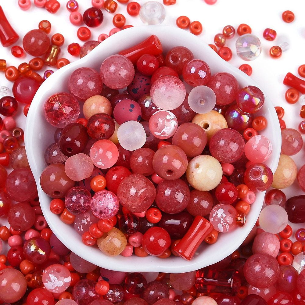 DIY Lampwork Beads & Glass Seed Beds Jewelry Making Findings Kits Mixed Shapes Red 2~12.5x3~10.5mm Hole: 0.9~2mm