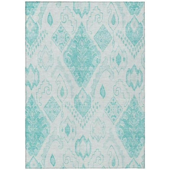 HomeRoots 586483 8 x 10 ft. Moroccan Washable Indoor & Outdoor Rectangle Area Rug, Teal Blue, Aqua & Ivory