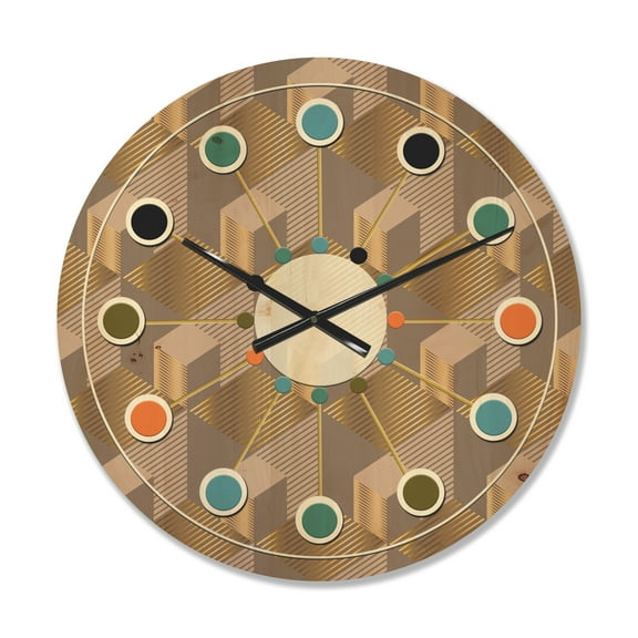 Designart 'Square Retro Design V' Mid-Century Modern Wood Wall Clock