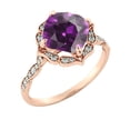 thumbnail image 5 of 1.25 ctw Amethyst Ring with Diamonds 14K Rose Gold Flower Leaves Halo, 5 of 7