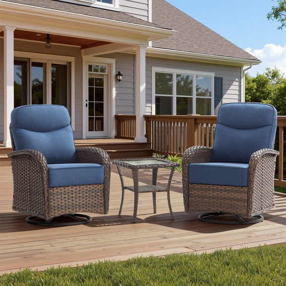 Bellefurn Outdoor Swivel Rocker Patio Chairs with 6 inch Thick Cushions,Patio Swivel Chairs Set of 2 High Back Wicker Patio Swivel Glider Chairs Patio Furniture Set for Porch Balcony Garden Deck Yard