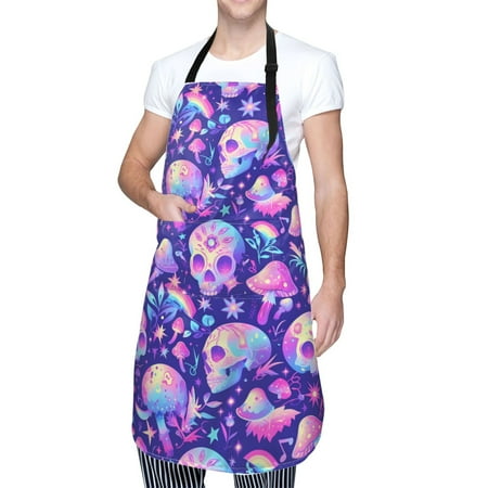 

Kdxio colorful mushroom Skull rainbow Apron with Pockets Adjustable Kitchen Aprons for Men Women Waterproof Aprons for Cooking Drawing Crafting Baking Household Cleaning