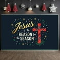 thumbnail image 3 of Gold Lettering Jesus Banner Red Plaid Cross Christian Banner Snowflake Decor Star Pattern Christmas Banner for Christmas Celebration Church Event Christian Gathering, 3 of 7