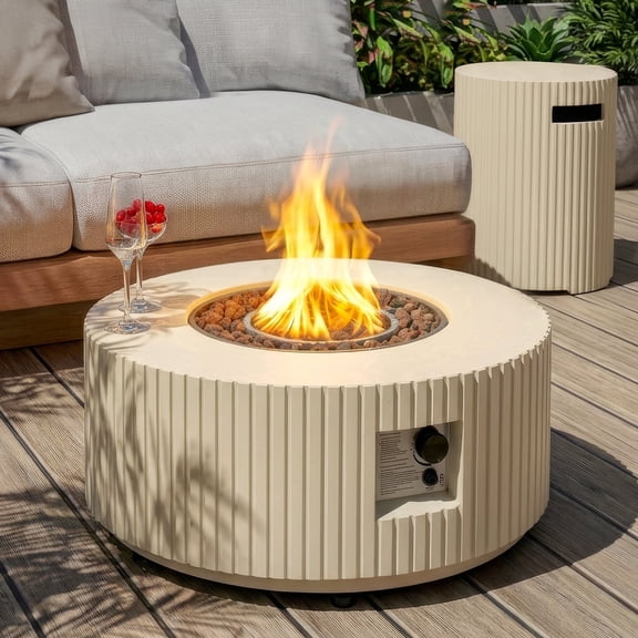 ReeQuo 36” Propane Fire Pit Table Outdoor Gas Fire pits with Tank Cover & Lid, 50,000 BTU Round Concrete Fire Table