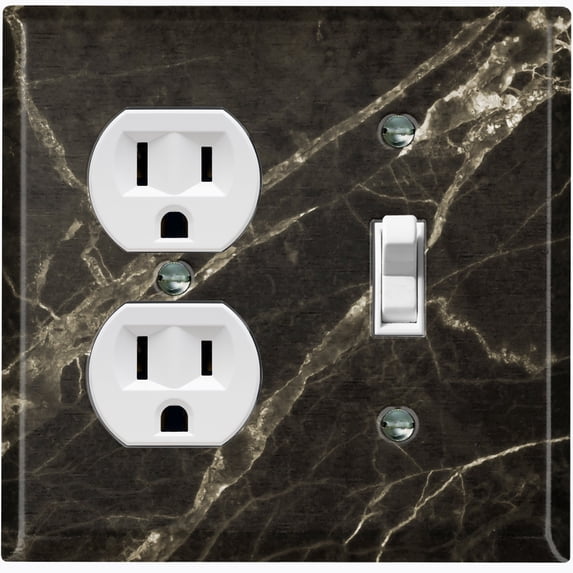 Metal Light Switch Plate Outlet Cover (Image of Marble Black MAR005)