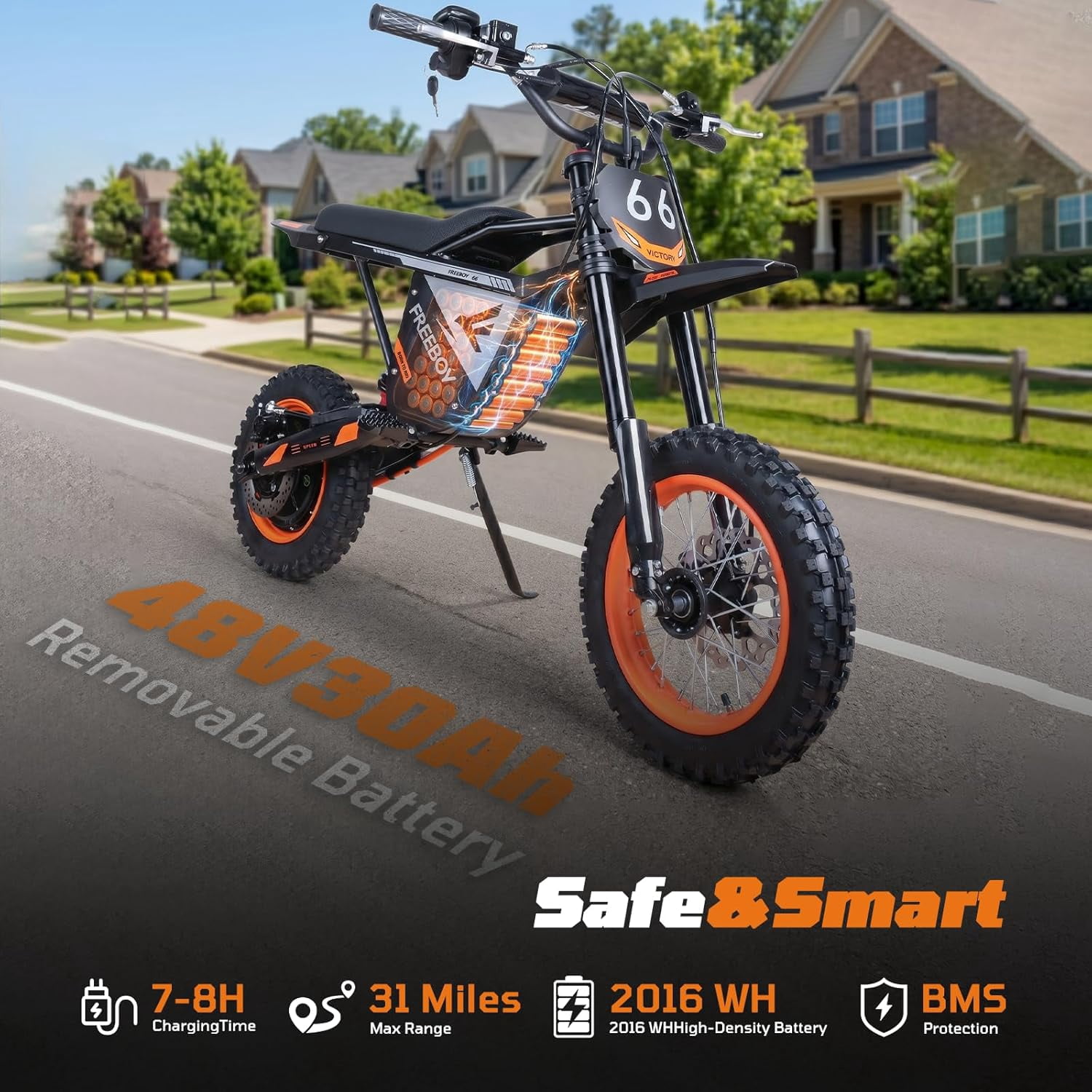 3000W Adult Electric Dirt Bike, 48V 30Ah Off-Road E-Bike, Up to 34 MPH & 31 Miles Range, 12"/10" Pneumatic Tires, Hydraulic Brakes & Suspension, 330 lbs Max Load