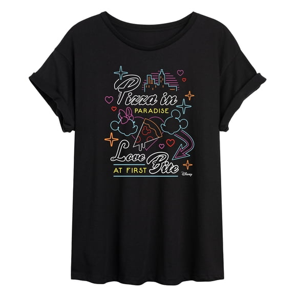 Disney - Minnie & Mickey - Love At First Bite - Pizza in Paradise - Juniors Ideal Flowy Muscle T-Shirt
