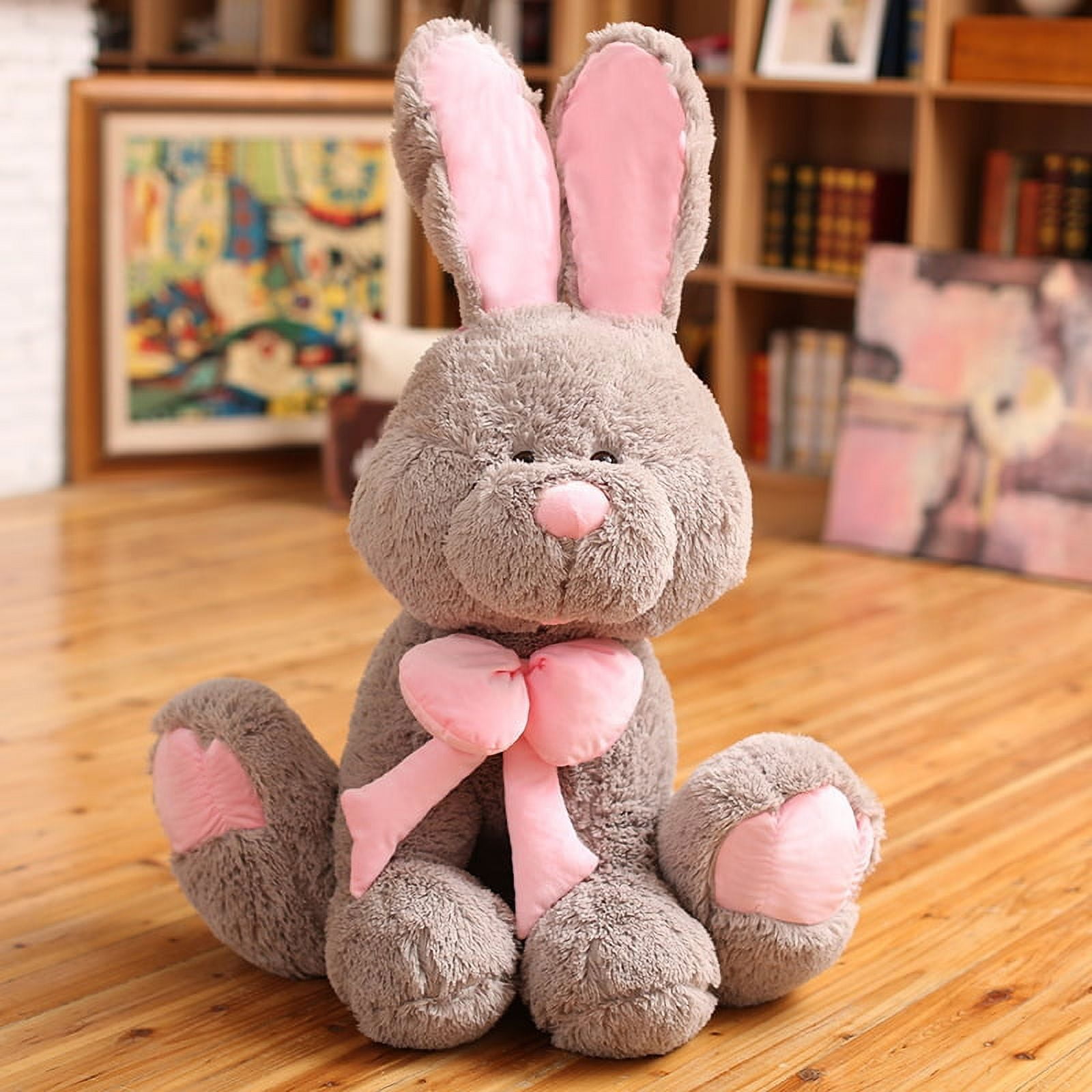 Giant Bunny Stuffed Animal 70cm Large Grey Rabbit Plush Toy with Pink Ears Soft Toy for Girls Boys Ideal Gift for Easter Halloween Christmas