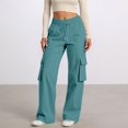 thumbnail image 2 of Tiweut Casual Cargo Pants Women High Waist Loose Fit Elastic Waistband Drawstring Utility Wide Leg Comfortable Pockets Regular Trousers Mint Green,2XL, 2 of 7