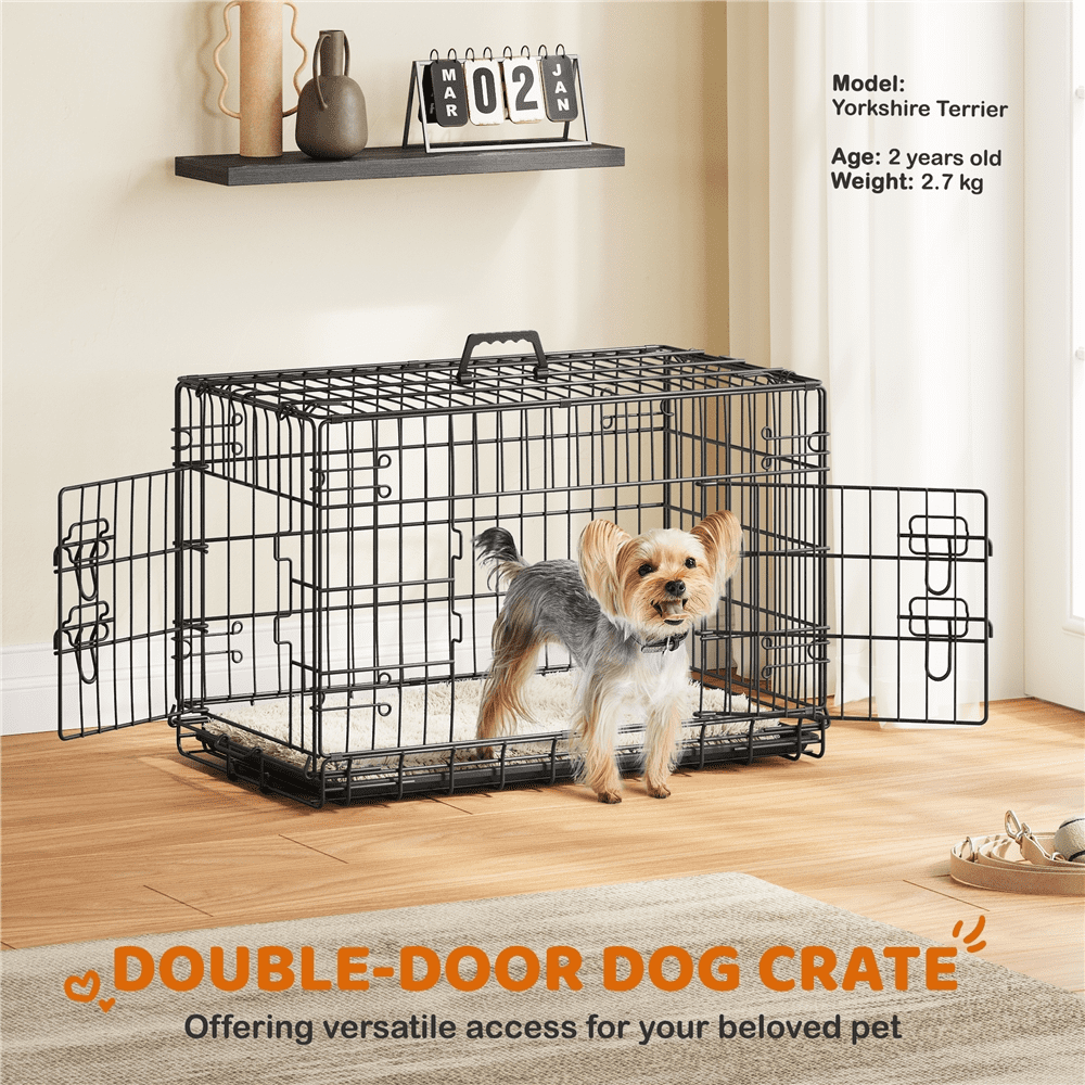 Alden Design 30 Inch Divider Dog Kennal with Slide Out Tray, Black