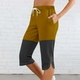 thumbnail image 2 of DeHolifer Capris Pants for Women Elastic Waisted Color Block Drawstring Split Sports Casual Capris Pants with Pocket Khaki XL, 2 of 7