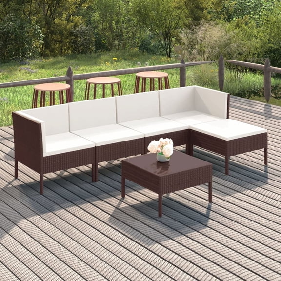 vidaXL 6 Piece Patio Lounge Set with Cushions Poly Rattan Brown