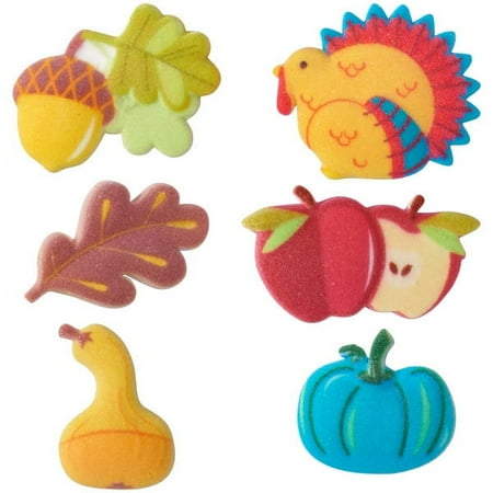 Edible Turkey Harvest Molded Sugar Cake/Cupcake Decorations - 12 ct