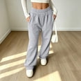 thumbnail image 2 of Rexolia Women's High Waist Brushed Fleece Sweatpants Wide Leg Open Bottom Warm Lounge Pants Light Gray 2XL, 2 of 7