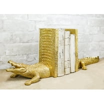 Nautical Marine Faux Gold Crocodile Alligator Head And Tail Bookends Pair Set
