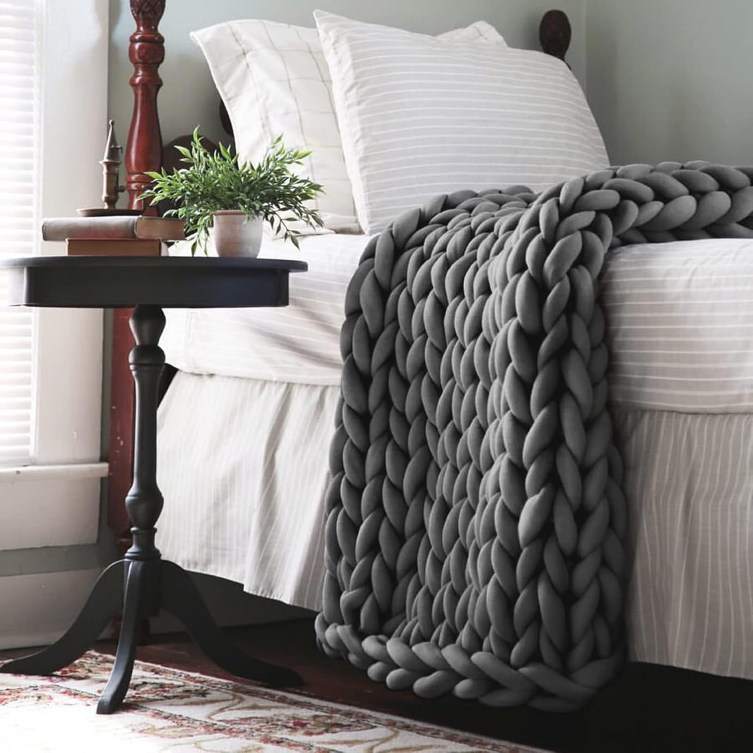 12m Thick Core Yarn Hand Woven Fabric Strip Thread for Crochet Blanket Cushion Super DIY Craft Material（Dark Gray）