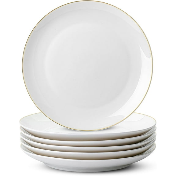 BTaT- White Porcelain Dinner Plates with Gold Rim, Set of 6, 10.5"