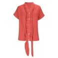 thumbnail image 7 of Staron Summer Casual Blouse for Women Vintage Lace V-Neck Button Down Shirt Loose Flowy Short Sleeve Top with Tie Strap, Watermelon Red XXL, 7 of 7