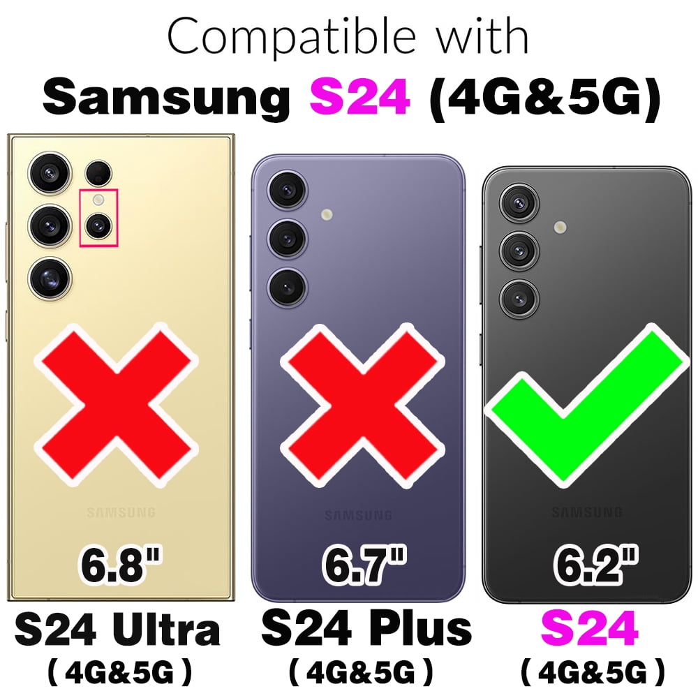 Asuwish Compatible with Samsung Galaxy S24 5G Zipper Wallet Phone Case Tempered Glass Screen Protector Crossbody Lanyard Strap Flip Card Holder Slot Cell Cover for S 24 24S G5 SM-S931U Women Purple