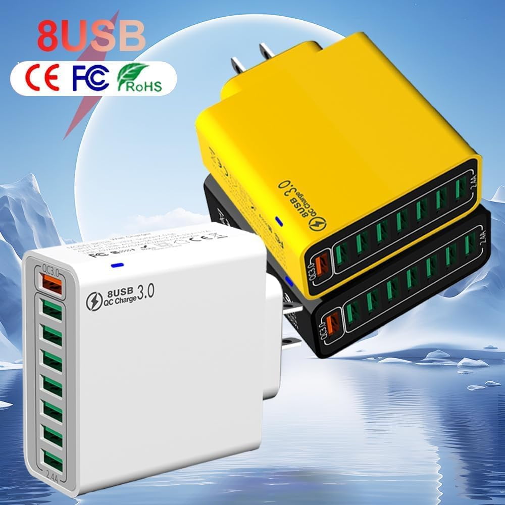 8-in-1 USB Fast Charging Station – 4 USB Ports & 4 Type C Ports Desktop Charger, Waterproof Travel Phone Charger Plug for Multiple Devices, Home Office Travel Power Hub