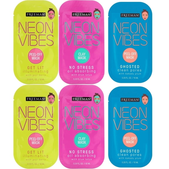 Neon Vibes Variety Gift Pack Get Lit -Ghosted-No Stress Peel Off Mask Pk of 6