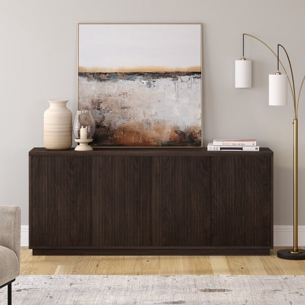 Evelyn&Zoe Modern/Contemporary 68" Wide Alder Brown Buffet Table