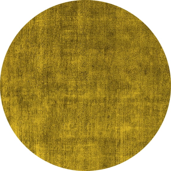 Ahgly Company Machine Washable Indoor Round Oriental Yellow Industrial Area Rugs, 4' Round