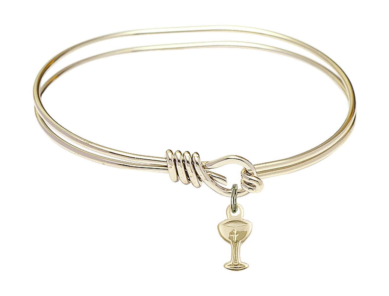 5 3/4 inch Oval Eye Hook Bangle Bracelet with a Chalice charm.