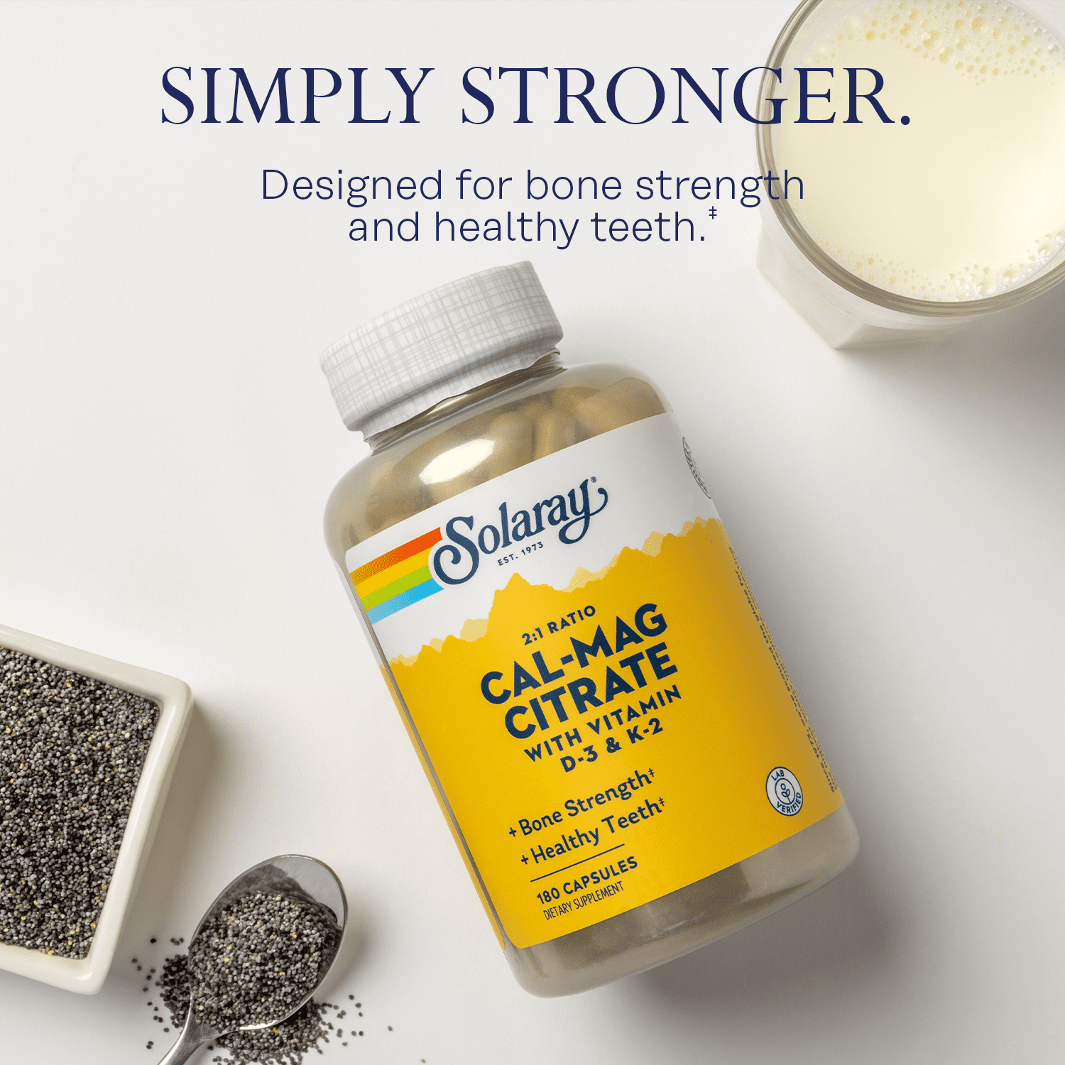Solaray Calcium & Magnesium Citrate 2:1 w/ Vitamin D3 & K2, Healthy Bone, Muscle & Nerve Support, 30 Serv, 180 Capsules