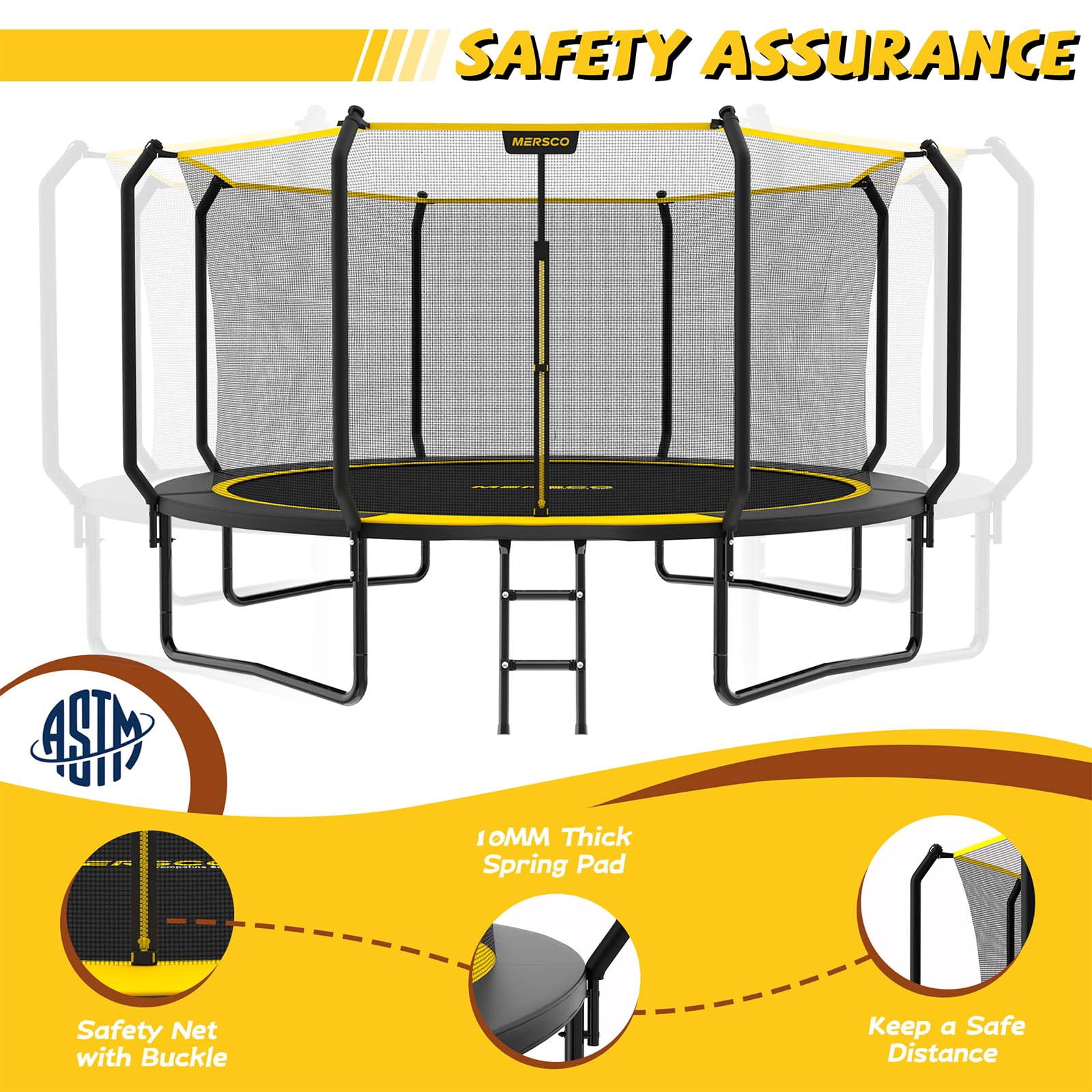 Mersco 14ft Outdoor Trampoline with Enclosure Net and Ladder,Jumping Trampoline for Kids and Adults, Kids Trampoline for Backyard Birthday Gift, Black