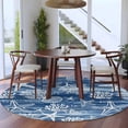 thumbnail image 3 of Navy Blue Coastal Round Area Rug 8Ft Washable Large Circle Rugs for Living Room Dorm, Summer Beach Nautical Starfish Coral Vintage Non-Slip Carpet Floor Mats Indoor Outdoor Carpet Runner Home Decor, 3 of 8
