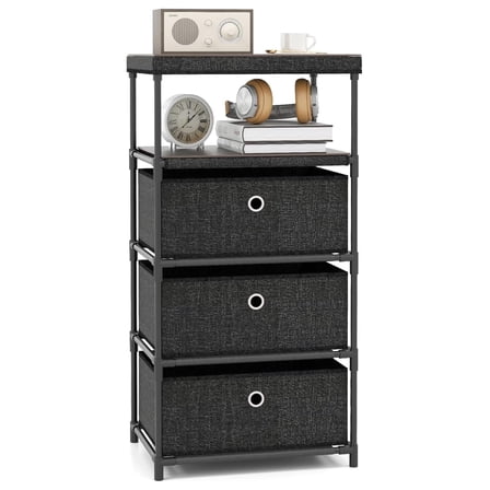 BNHHYYDS 3-Drawer Dresser with Shelf, Fabric Drawer Chest, Industrial Storage Tower, Metal Frame, Living Room Organizer - 16"W x 12"D x 32"H
