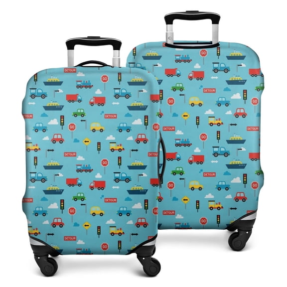 Cartoon Traffic Vehicles Signs Blue Pattern Luggage Cover Fashion Suitcase Cover Baggage Covers Fit 25-28 Inch Luggage (Go Travel)