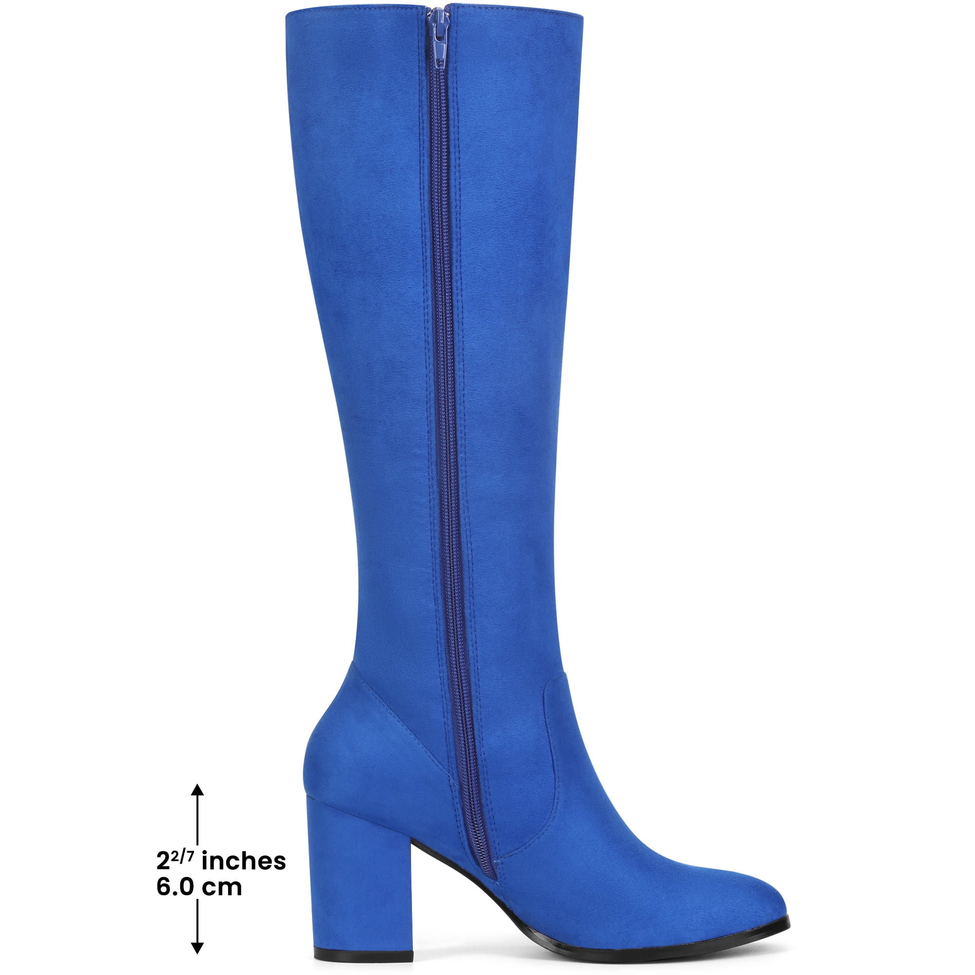 DARING DIVA Women's Stylish Side Zipper Chunky Heel Knee High Boots Royal Blue 7.5