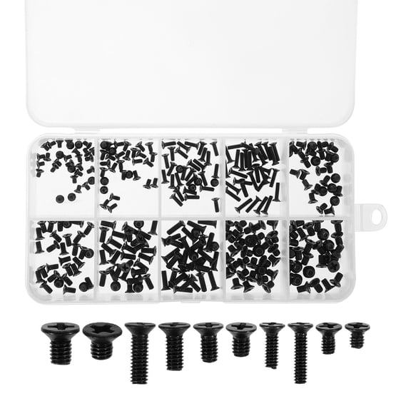 MUSEYA Flathead Screws Assortment Kit Black Carbon Steel 300PCS M2x3mm To M3x5mm