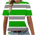 thumbnail image 1 of T-shirt Imprimé Mode Décontractée pour Femmes, Manches Courtes, Col Rond, Motif Rayé, Haut d'Été Confortable et Élégant, Blouse Polyvalente pour Usage Quotidien, Chemise Décontractée et Tendance pour Femmes, 1 of 4