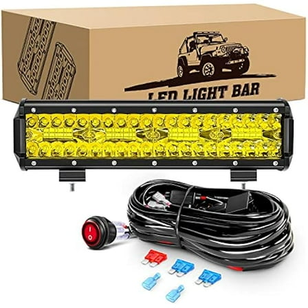 Waywe 12inch 240W Triple Row Amber Led Light bar 30000LM Flood Spot Combo Off Road Work Light Driving Boat with Wiring Harness for UTV Jeep Truck Boat