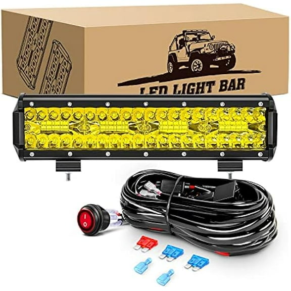 Waywe 12inch 240W Triple Row Amber Led Light bar 30000LM Flood Spot Combo Off Road Work Light Driving Boat with Wiring Harness for UTV Jeep Truck Boat