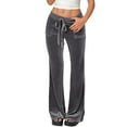 thumbnail image 3 of Velvet Pants Women Lounge Comfy Velour Flare Pants Casual Wide Leg High Waisted Drawstring with Pockets Gray S, 3 of 8