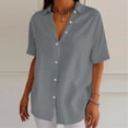 thumbnail image 2 of Women's Summer Short Sleeve V Neck Solid Color Tops Shirts Blouses Crewneck Loose Fit Casual Daily Wear Vacation Beach Outfits Fashion Essential Gift for Women | Aestivo,Gray L, 2 of 9