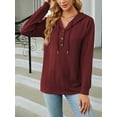 thumbnail image 2 of Cenuakty Women Autumn Solid Color Long Sleeve Button Hoodies Casual Hooded Sweatshirt  Loose Fit Pullover Tops, 2 of 8