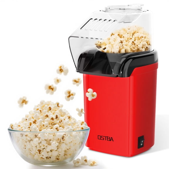 OSTBA 1200W Air Popcorn Maker – Oil-Free Hot Air Popper, 12-Cup Capacity, Easy One-Button Operation, Butter Tray, Compact for Home & Parties