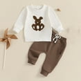 thumbnail image 4 of Odeerbi 0-3 Años Niños Niñas Conjunto de Pascua Sudaderas de Algodón Con Cuello Redondo Pantalones de Chándal Conejito Bordado Camiseta de Manga Larga Trajes de Dos Piezas, 4 of 9