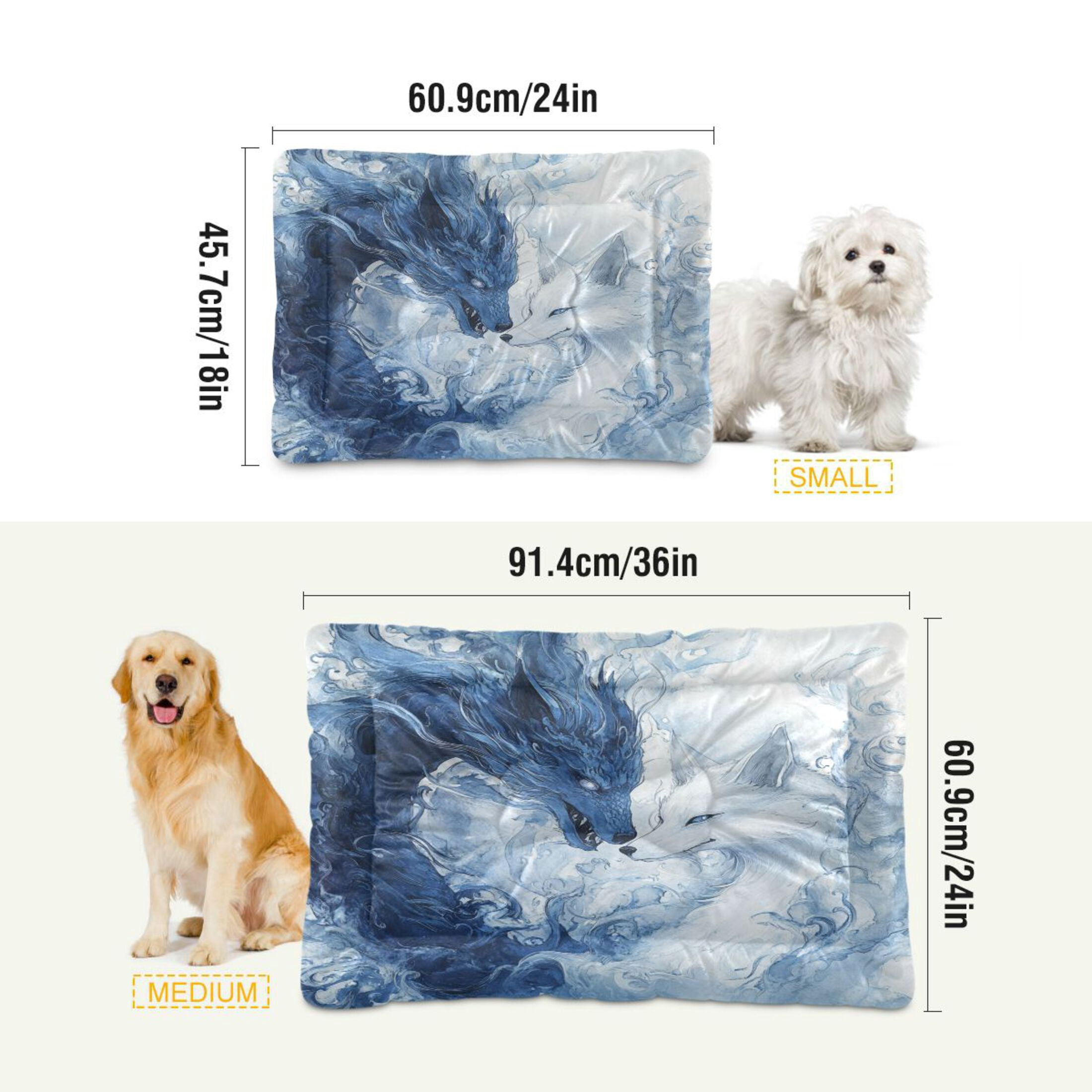 Qxltty Blue Dragon and Fox Ped Pad Wear-resistant and Hard to Bite Through Sleeping Pad for Small Medium Large Dogs Winter Pet Bed 36×24in