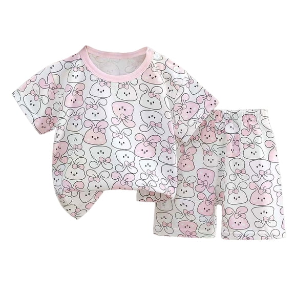 Quealent 6M-8Y Soft Cotton Modal Baby Toddler Pajamas Boys Girls Snug fit Pjs Daily Short Summer Flower Character (Light Pink, 3-4 Years)