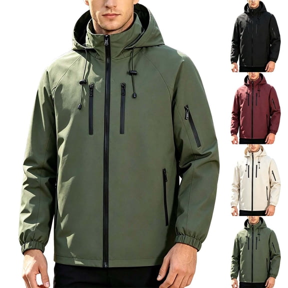 Husipze Men's Waterproof Rain Jacket Lightweight Breathable Thin Hooded Wind Resistant Raincoat for Hiking Cycling Outdoor Sports Wine L