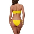 thumbnail image 3 of INSPIRE CHIC Women's O Ring Ruched Bandeau Ribbed Bikini Sets, 2 Piece Tie Front Top Triangle Bottom Swimwear Bathing Suits Small Yellow, 3 of 5