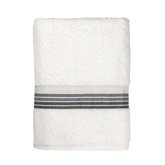 Mainstays Basic Bath Towel, Soft 100%  Cotton and Highly Absorbent Striped Bath Towel, White