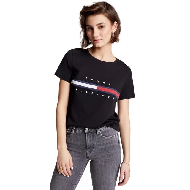 Camiseta Tommy Hilfiger para mujer, corte regular, color negro, talla S