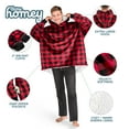 thumbnail image 4 of Bare Homey Plush Sherpa Wearable Blanket - Fluffy & Soft - Lightweight - Adult, Buffalo Plaid - Red/Black, 4 of 9